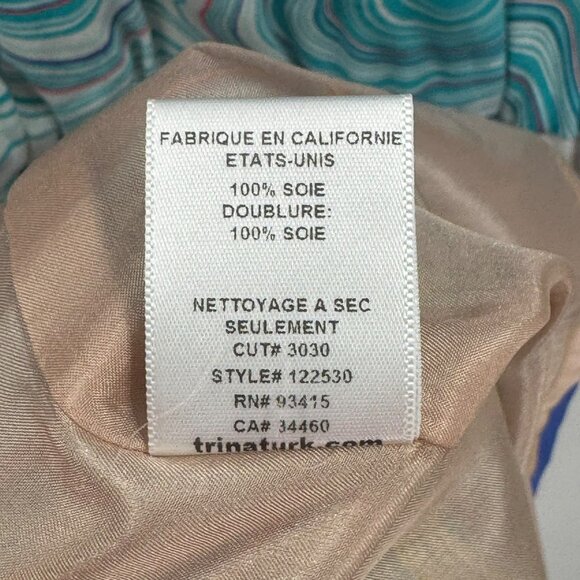 Trina Turk 100% Silk Multicolor Wave Print Dress Womens Size 6 Fully Lined Short - Picture 7 of 8